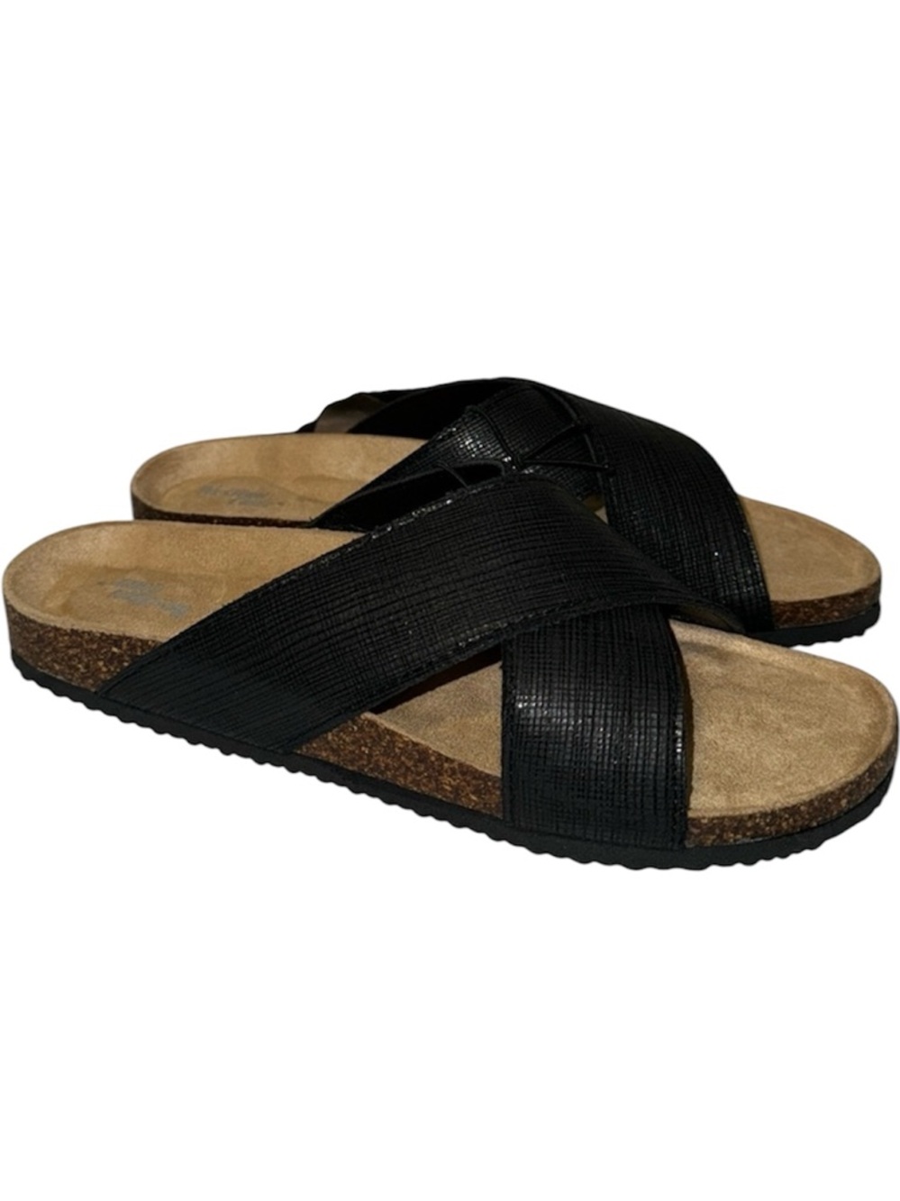 WESTERN CHIEF Black Metallic Criss Cross Sandals w Cork & Footbed Women’s 10